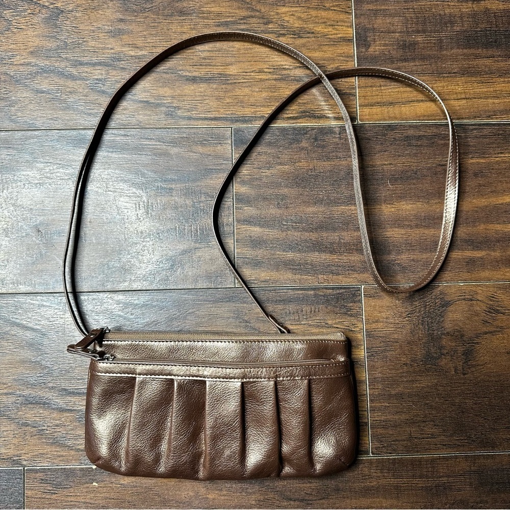 Danier Metallic Leather Pleated Crossbody Bag